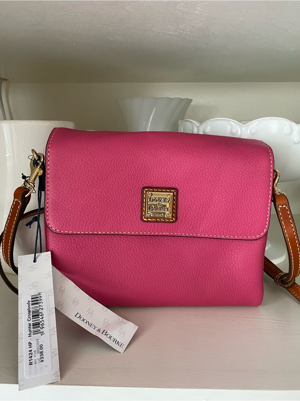 NWT Downey & Bourke Pebble Grain Hunter Crossbody - Fushia/Pink